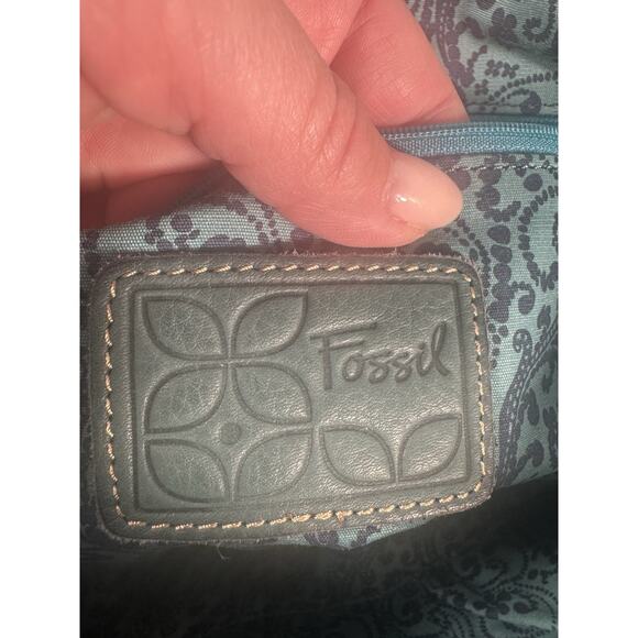 Fossil Green Leather & Orange suede crossbody bag. VTG boho fossil flap bag - Picture 8 of 14